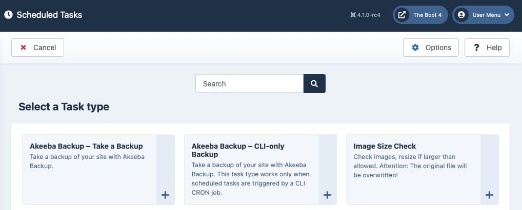 screenshot of akeeba backup with task schedules